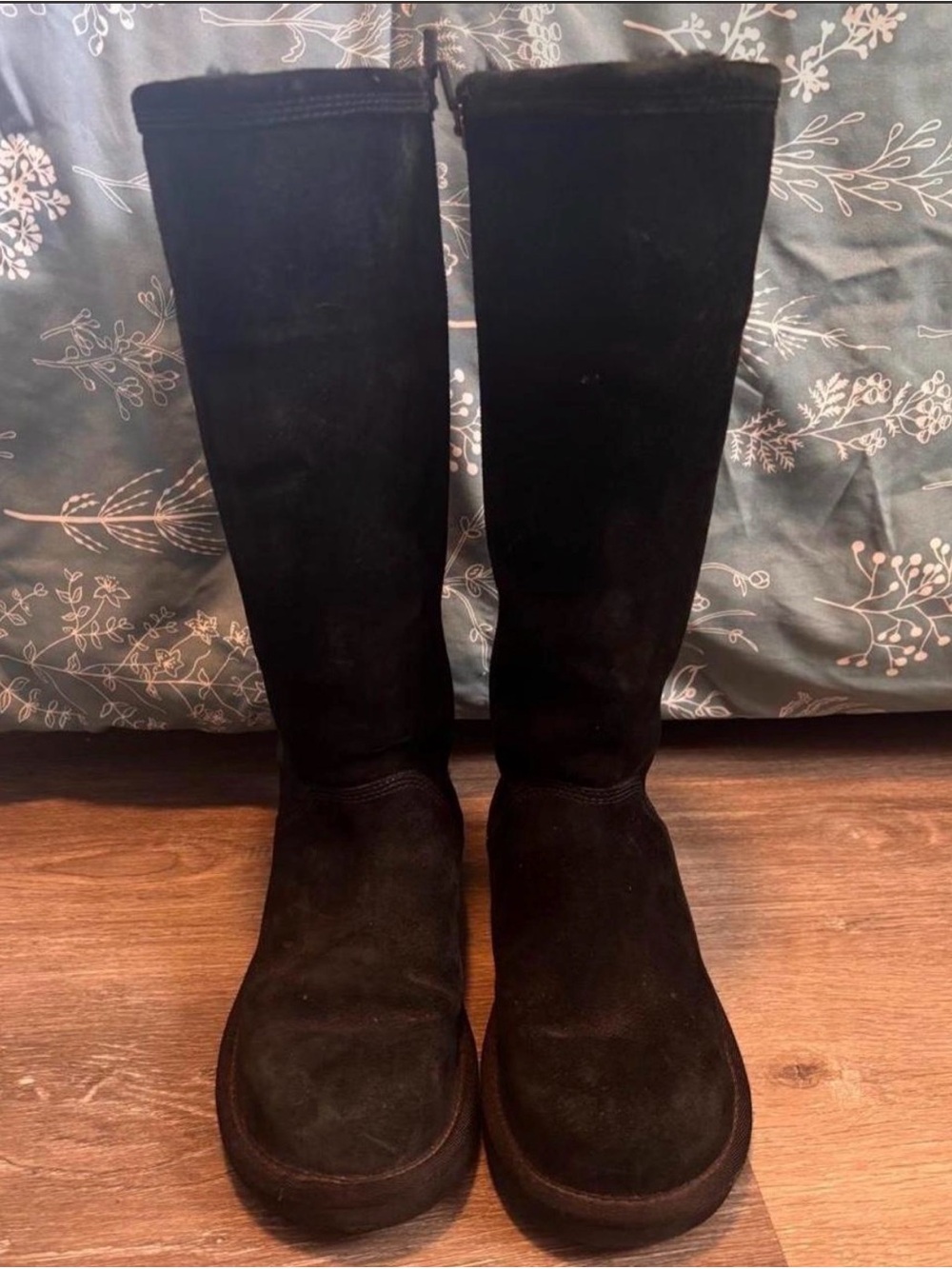 UGG Australia black suede tall zip up boots